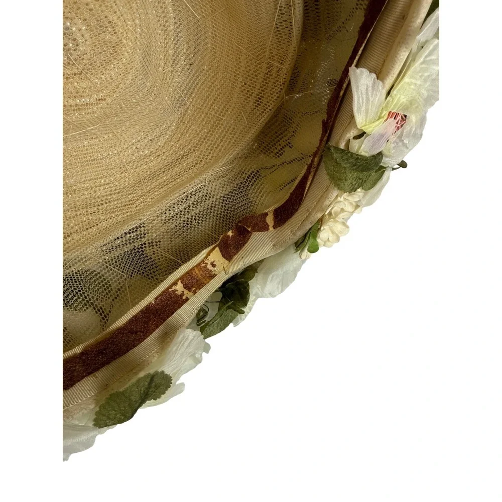 VINTAGE Schiaparelli Paris Floral Spring Hat Ivory Cream Flowers with Hat Box